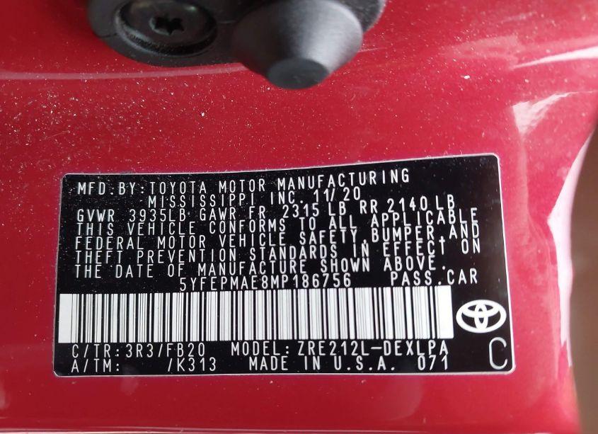 Photo 9 of 2021 Toyota Corolla LE (VIN 5YFEPMAE8MP186756)