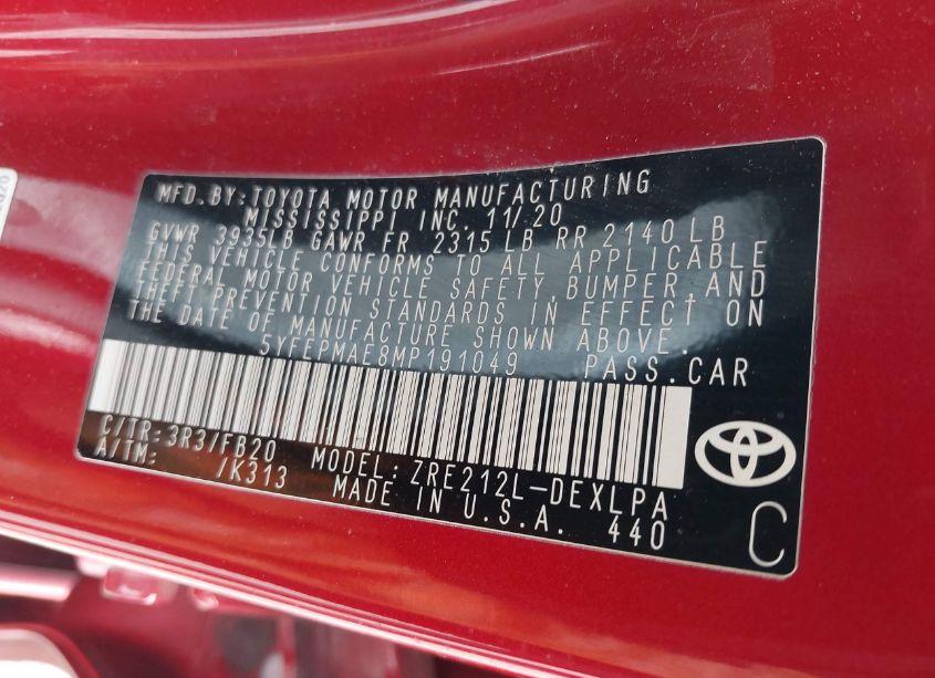 Photo 9 of 2021 Toyota Corolla LE (VIN 5YFEPMAE8MP191049)