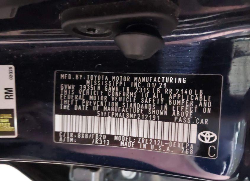 Photo 9 of 2021 Toyota Corolla LE (VIN 5YFEPMAE8MP212191)