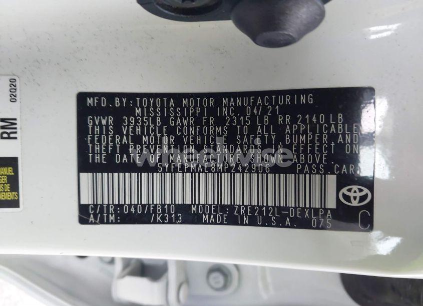 Photo 9 of 2021 Toyota Corolla LE (VIN 5YFEPMAE8MP242906)