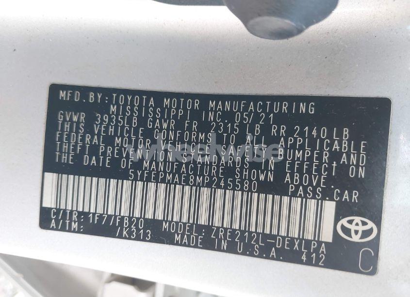 Photo 9 of 2021 Toyota Corolla LE (VIN 5YFEPMAE8MP245580)