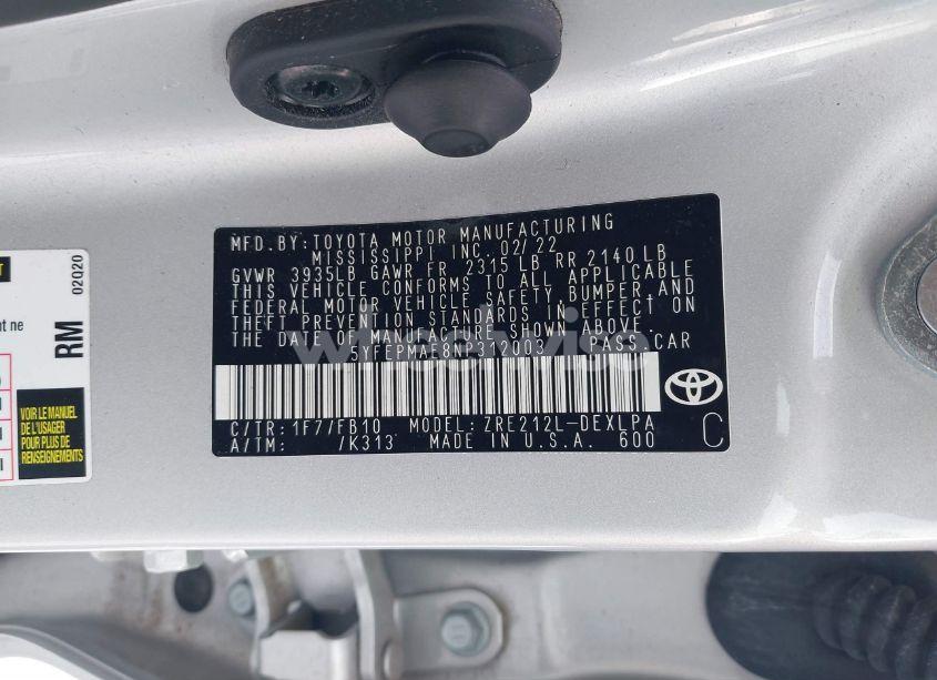 Photo 9 of 2022 Toyota Corolla LE (VIN 5YFEPMAE8NP312003)