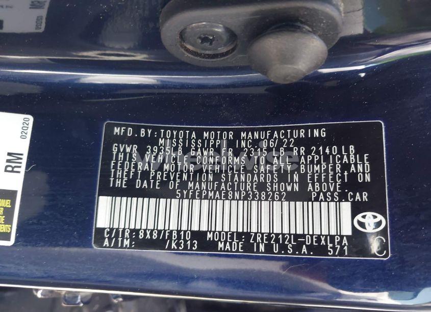 Photo 9 of 2022 Toyota Corolla LE (VIN 5YFEPMAE8NP338262)