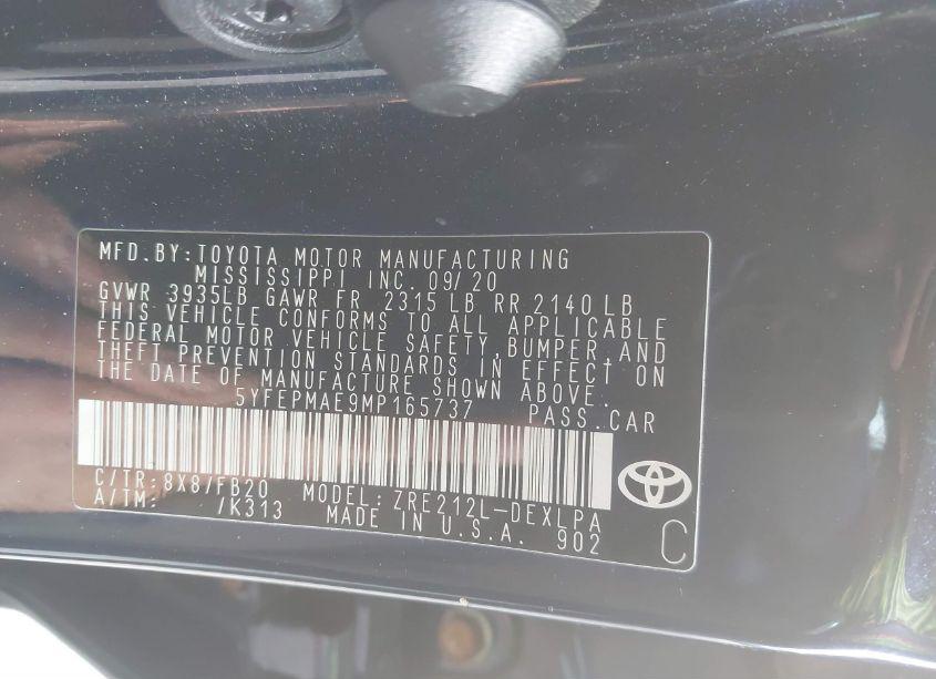 Photo 9 of 2021 Toyota Corolla LE (VIN 5YFEPMAE9MP165737)