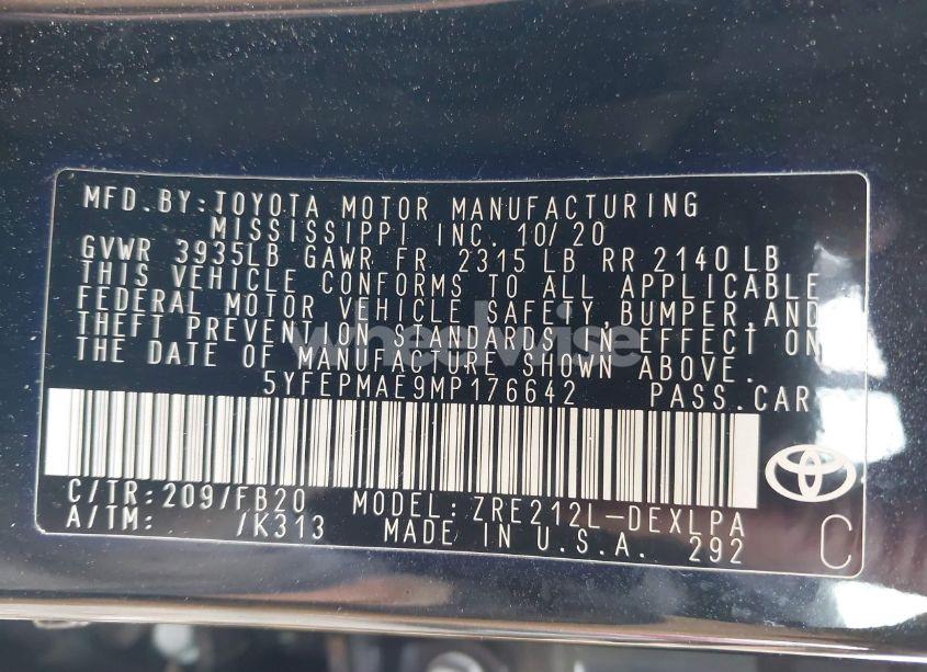 Photo 9 of 2021 Toyota Corolla LE (VIN 5YFEPMAE9MP176642)