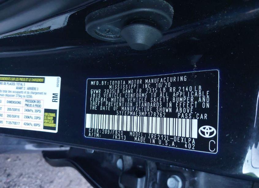 Photo 9 of 2021 Toyota Corolla LE (VIN 5YFEPMAE9MP178262)