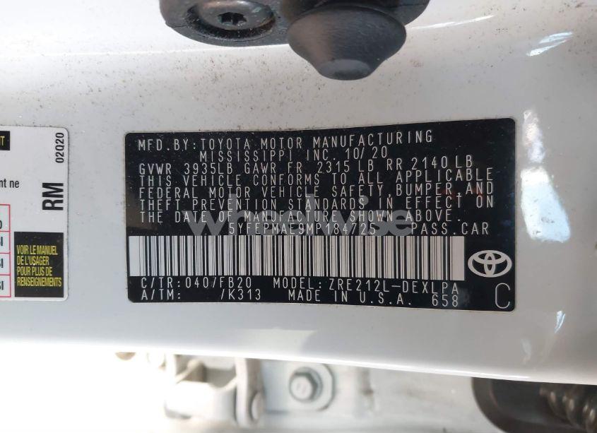 Photo 9 of 2021 Toyota Corolla (VIN 5YFEPMAE9MP184725)