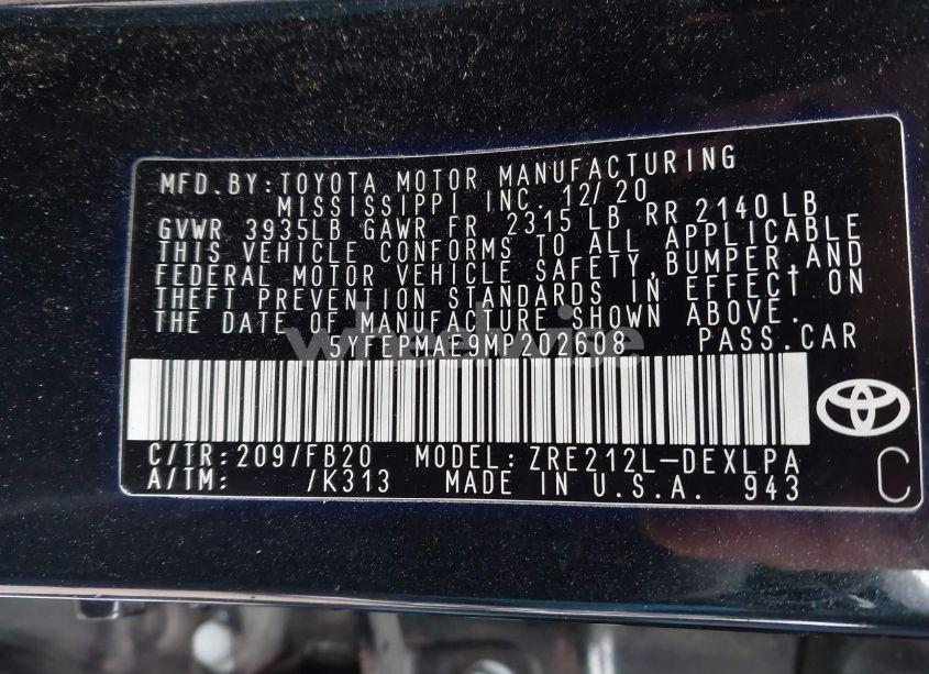 Photo 9 of 2021 Toyota Corolla LE (VIN 5YFEPMAE9MP202608)