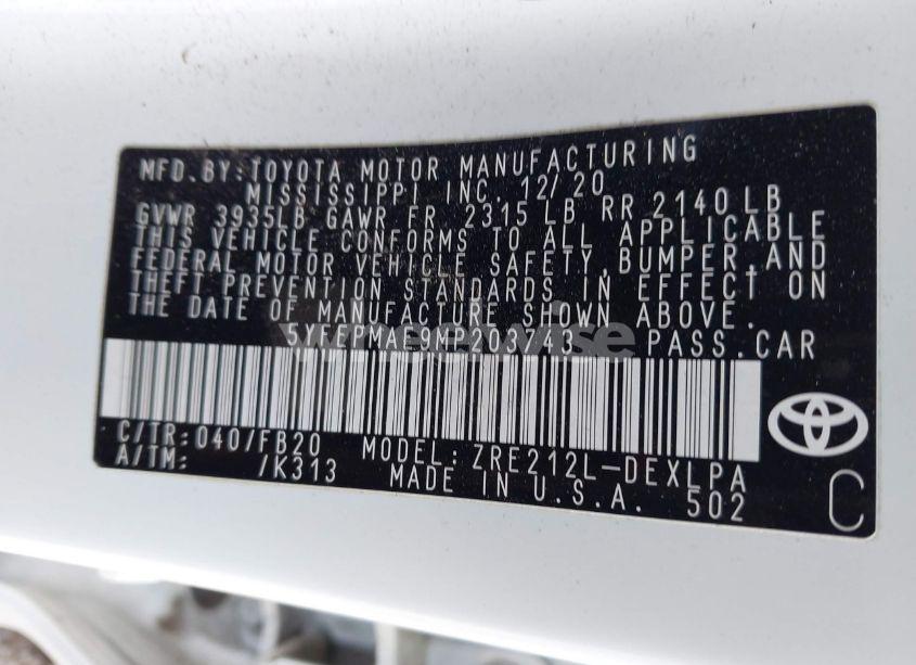 Photo 9 of 2021 Toyota Corolla LE (VIN 5YFEPMAE9MP203743)