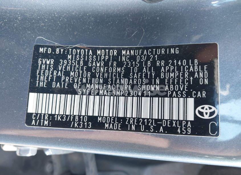 Photo 9 of 2021 Toyota Corolla LE (VIN 5YFEPMAE9MP230411)