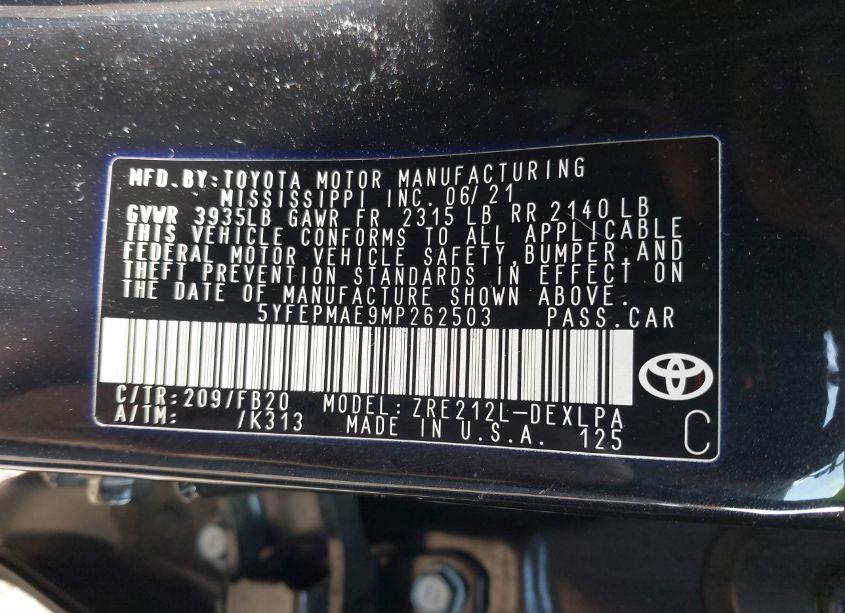 Photo 9 of 2021 Toyota Corolla LE (VIN 5YFEPMAE9MP262503)