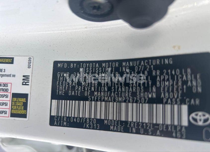 Photo 9 of 2021 Toyota Corolla LE (VIN 5YFEPMAE9MP267507)