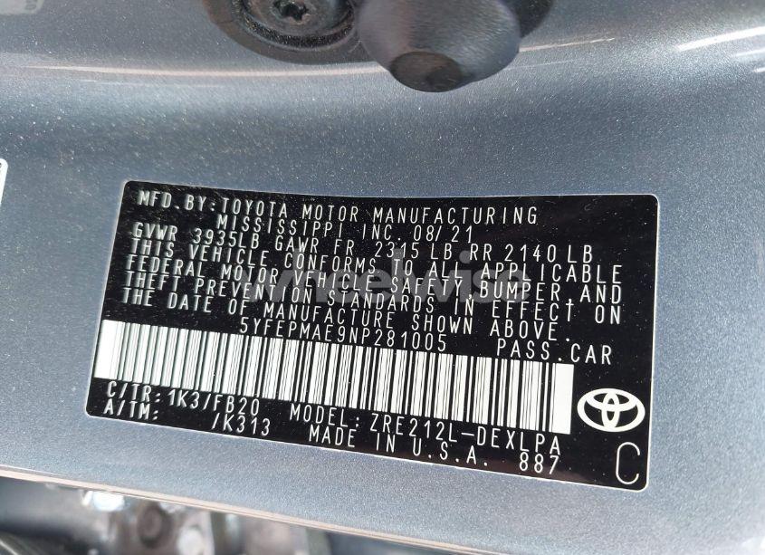 Photo 9 of 2022 Toyota Corolla LE (VIN 5YFEPMAE9NP281005)