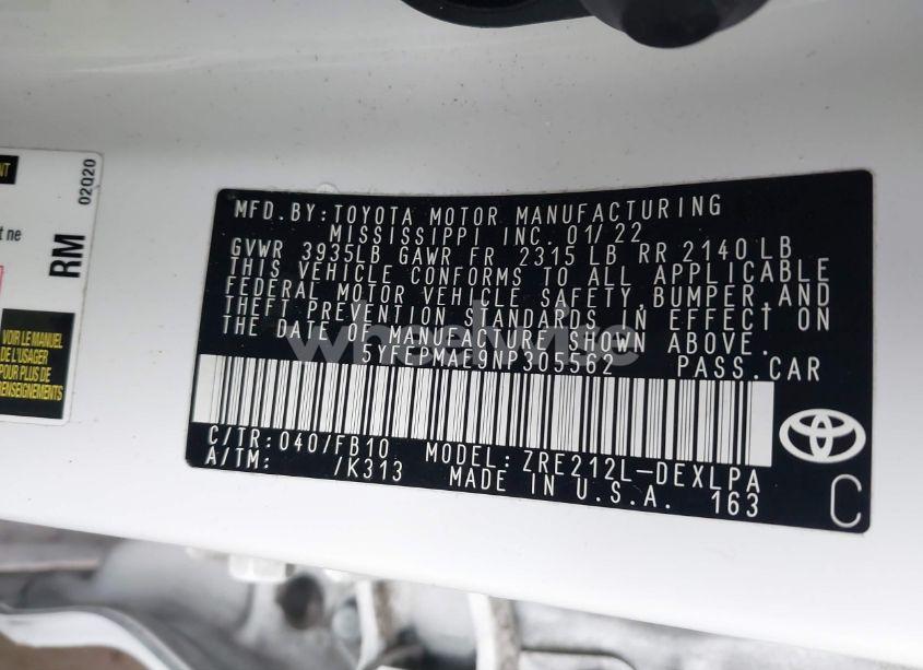 Photo 9 of 2022 Toyota Corolla LE (VIN 5YFEPMAE9NP305562)