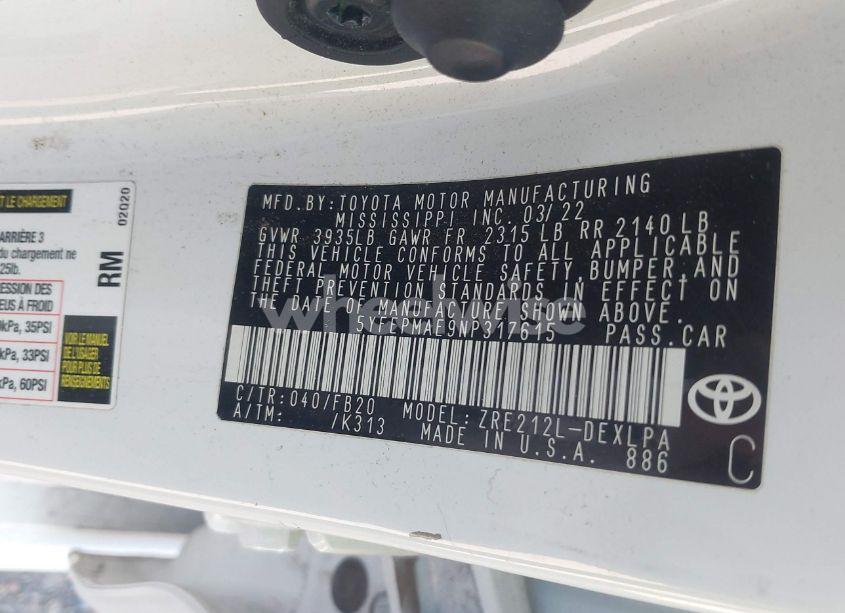 Photo 9 of 2022 Toyota Corolla LE (VIN 5YFEPMAE9NP317615)