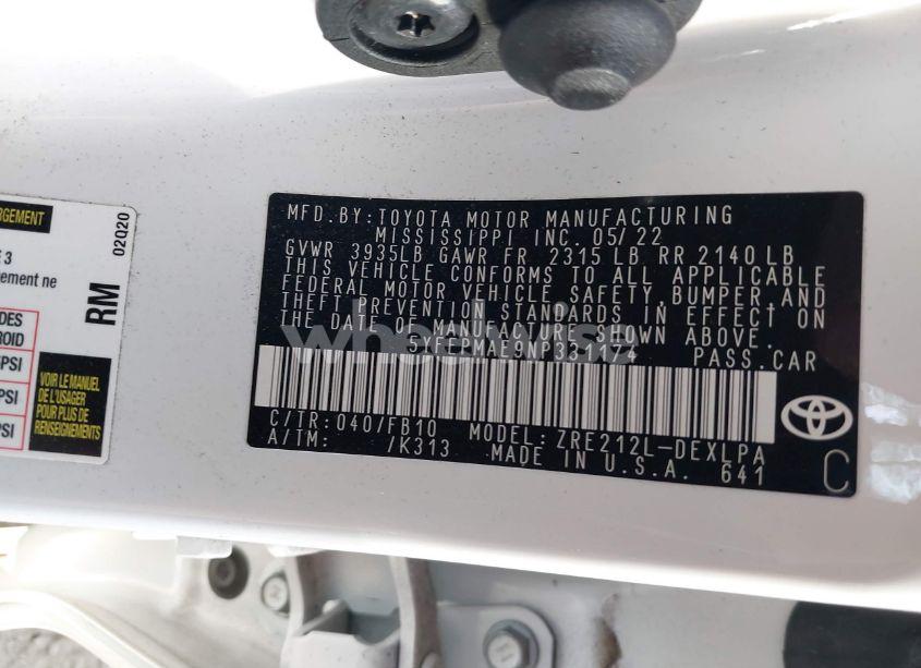 Photo 9 of 2022 Toyota Corolla LE (VIN 5YFEPMAE9NP331174)