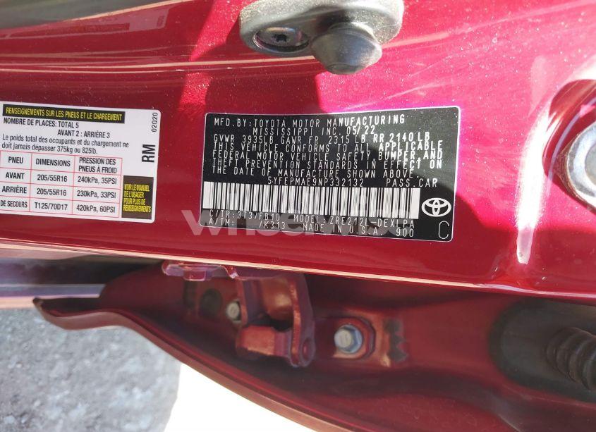 Photo 9 of 2022 Toyota Corolla LE (VIN 5YFEPMAE9NP332132)