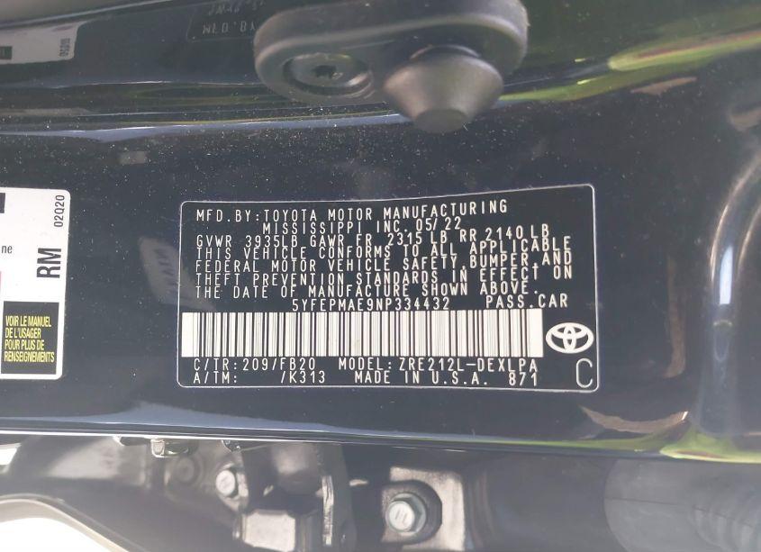 Photo 9 of 2022 Toyota Corolla LE (VIN 5YFEPMAE9NP334432)