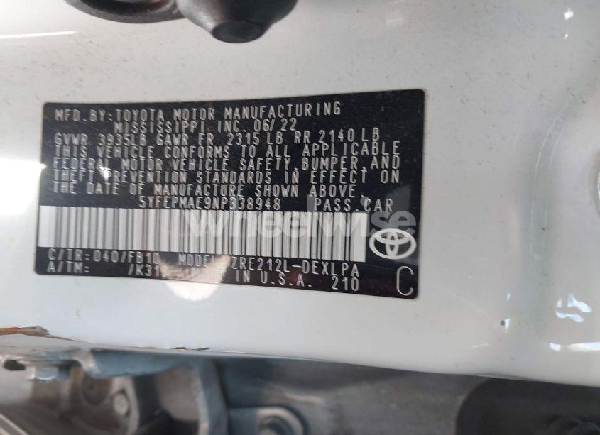 Photo 9 of 2022 Toyota Corolla LE (VIN 5YFEPMAE9NP338948)