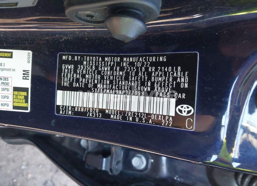 Photo 9 of 2022 Toyota Corolla LE (VIN 5YFEPMAE9NP377099)