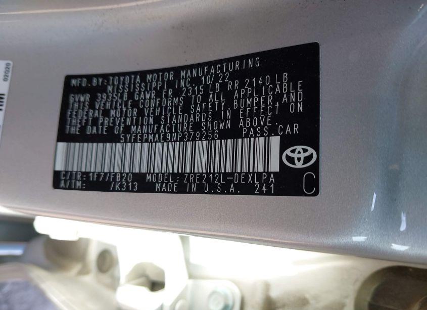 Photo 9 of 2022 Toyota Corolla (VIN 5YFEPMAE9NP379256)