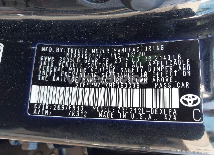 Photo 9 of 2021 Toyota Corolla LE (VIN 5YFEPMAEXMP160398)