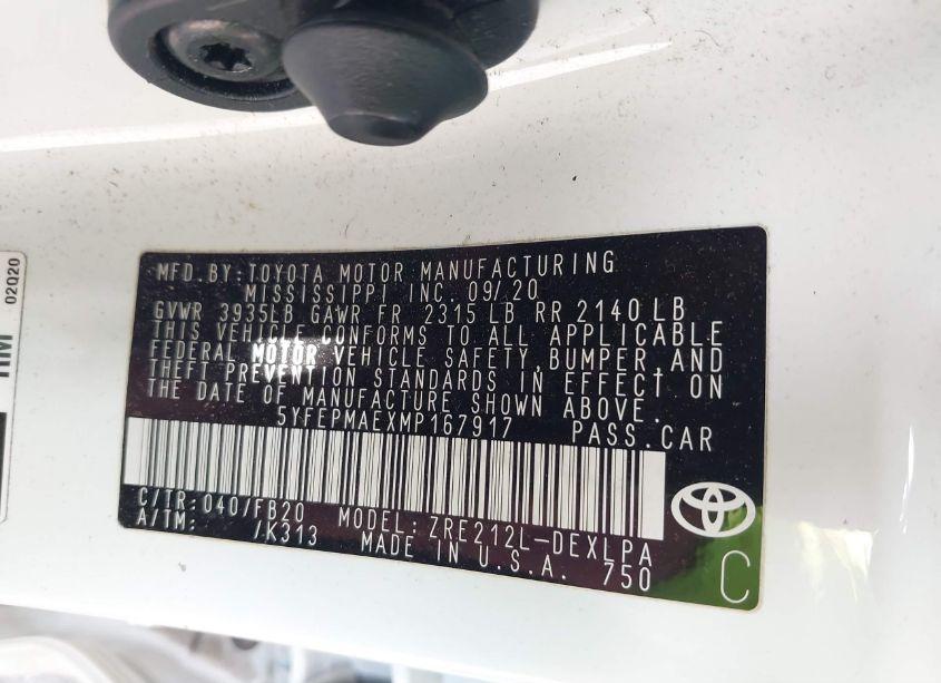 Photo 9 of 2021 Toyota Corolla LE (VIN 5YFEPMAEXMP167917)