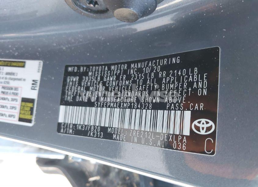 Photo 9 of 2021 Toyota Corolla LE (VIN 5YFEPMAEXMP184328)