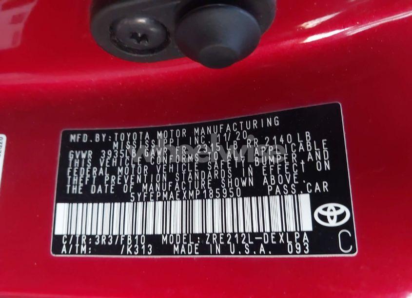 Photo 9 of 2021 Toyota Corolla LE (VIN 5YFEPMAEXMP185950)