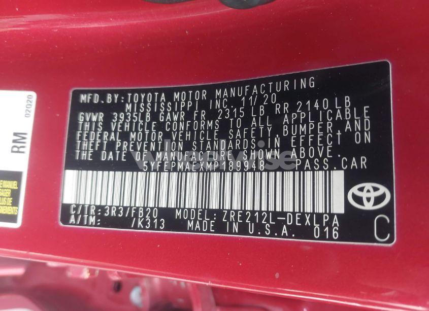 Photo 9 of 2021 Toyota Corolla LE (VIN 5YFEPMAEXMP189948)