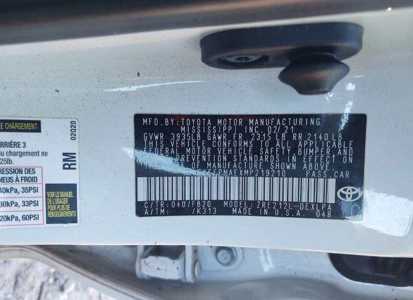 Photo 9 of 2021 Toyota Corolla LE (VIN 5YFEPMAEXMP219210)