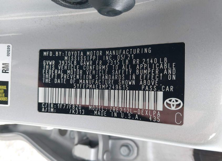 Photo 9 of 2021 Toyota Corolla LE (VIN 5YFEPMAEXMP249615)