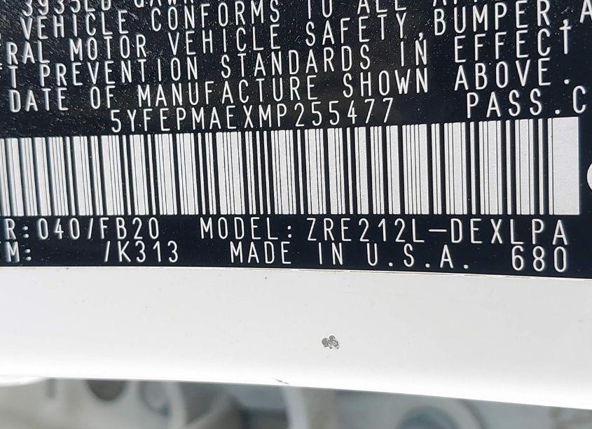 Photo 9 of 2021 Toyota Corolla LE (VIN 5YFEPMAEXMP255477)