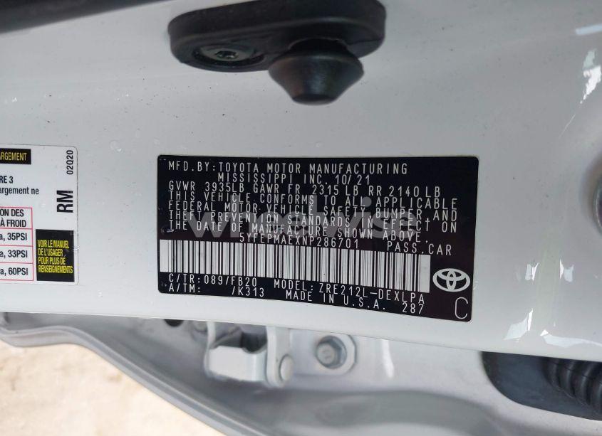 Photo 9 of 2022 Toyota Corolla LE (VIN 5YFEPMAEXNP286701)