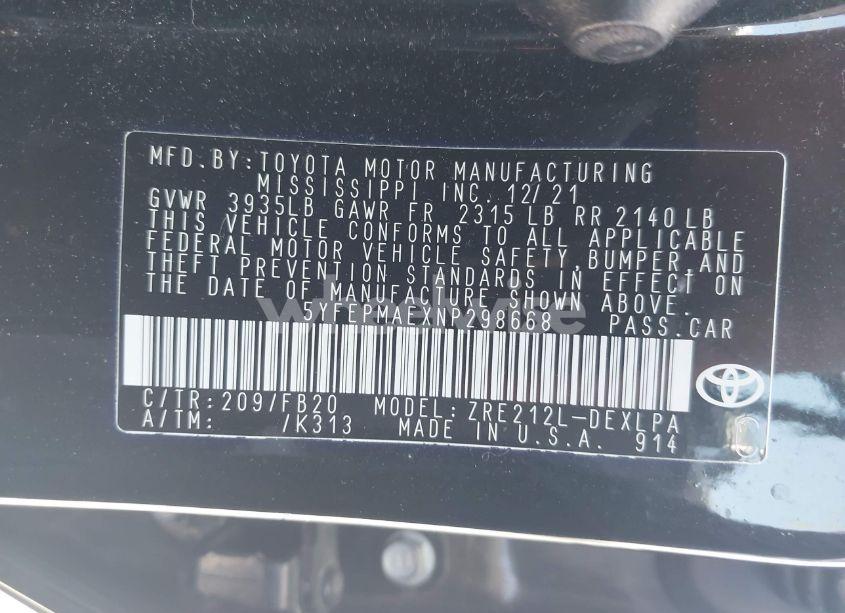 Photo 9 of 2022 Toyota Corolla LE (VIN 5YFEPMAEXNP298668)