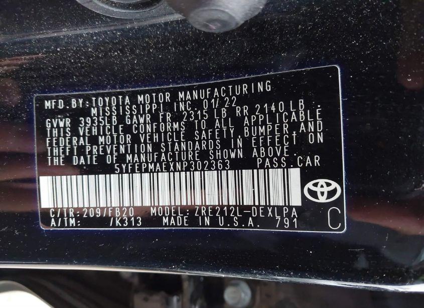Photo 9 of 2022 Toyota Corolla LE (VIN 5YFEPMAEXNP302363)