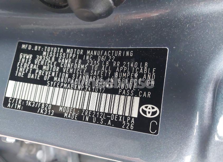 Photo 9 of 2022 Toyota Corolla LE (VIN 5YFEPMAEXNP341017)