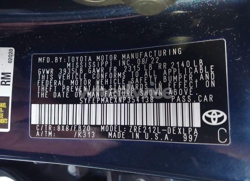 Photo 9 of 2022 Toyota Corolla LE (VIN 5YFEPMAEXNP354138)