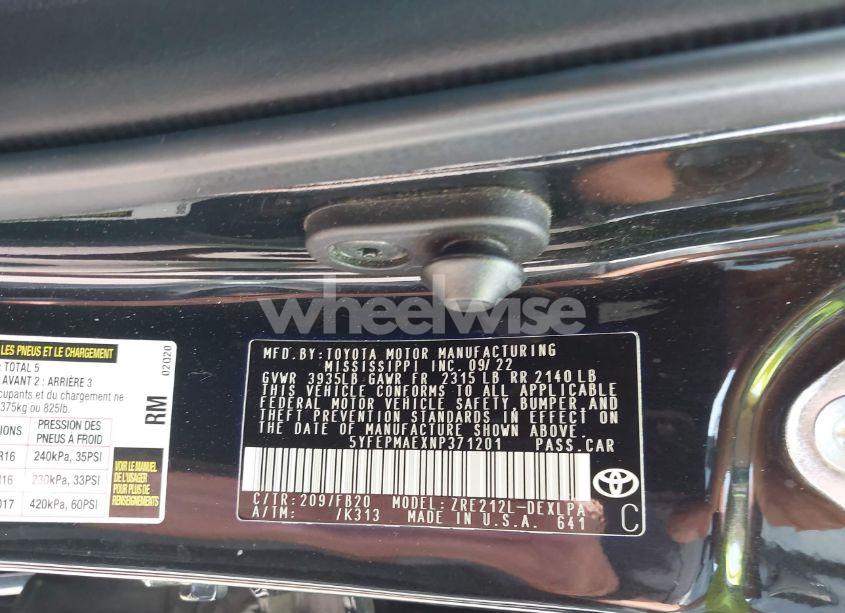 Photo 9 of 2022 Toyota Corolla LE (VIN 5YFEPMAEXNP371201)