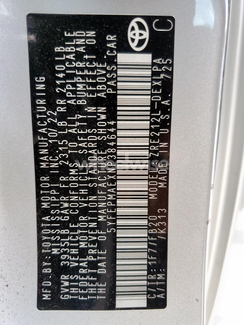 Photo 10 of 2022 TOYOTA COROLLA LE (VIN 5YFEPMAEXNP384644)