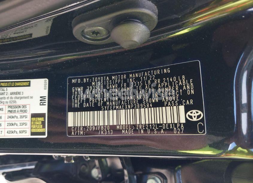 Photo 9 of 2022 Toyota Corolla LE (VIN 5YFEPMAEXNP389584)