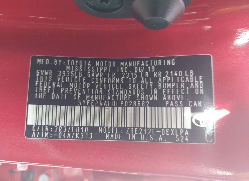 Photo 9 of 2020 Toyota Corolla LE (VIN 5YFEPRAE0LP028682)