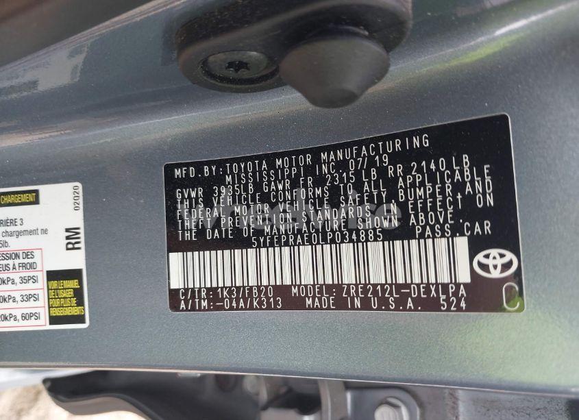 Photo 9 of 2020 Toyota Corolla LE (VIN 5YFEPRAE0LP034885)