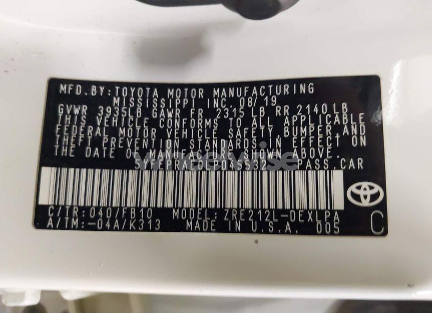 Photo 9 of 2020 Toyota Corolla LE (VIN 5YFEPRAE0LP045532)