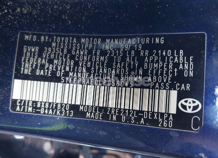 Photo 9 of 2020 Toyota Corolla LE (VIN 5YFEPRAE0LP056045)