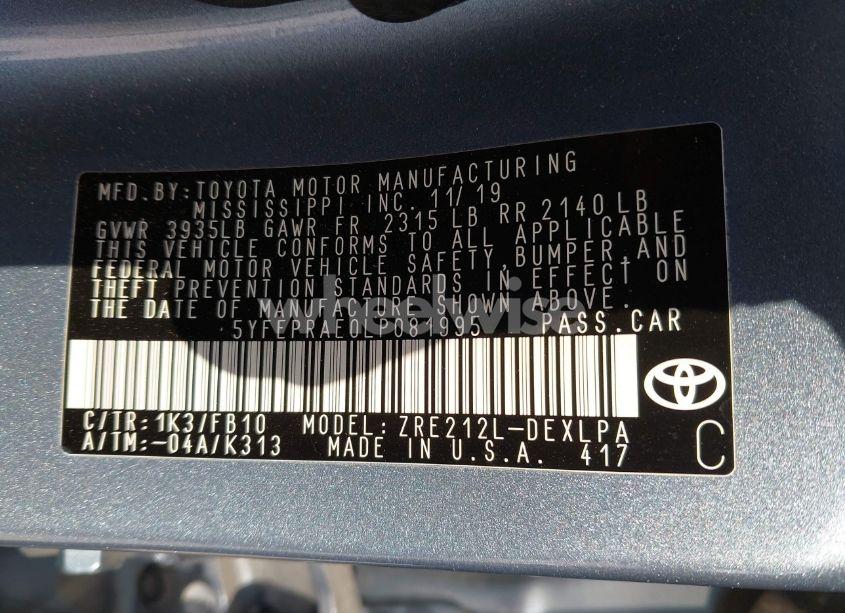 Photo 9 of 2020 Toyota Corolla LE (VIN 5YFEPRAE0LP081995)