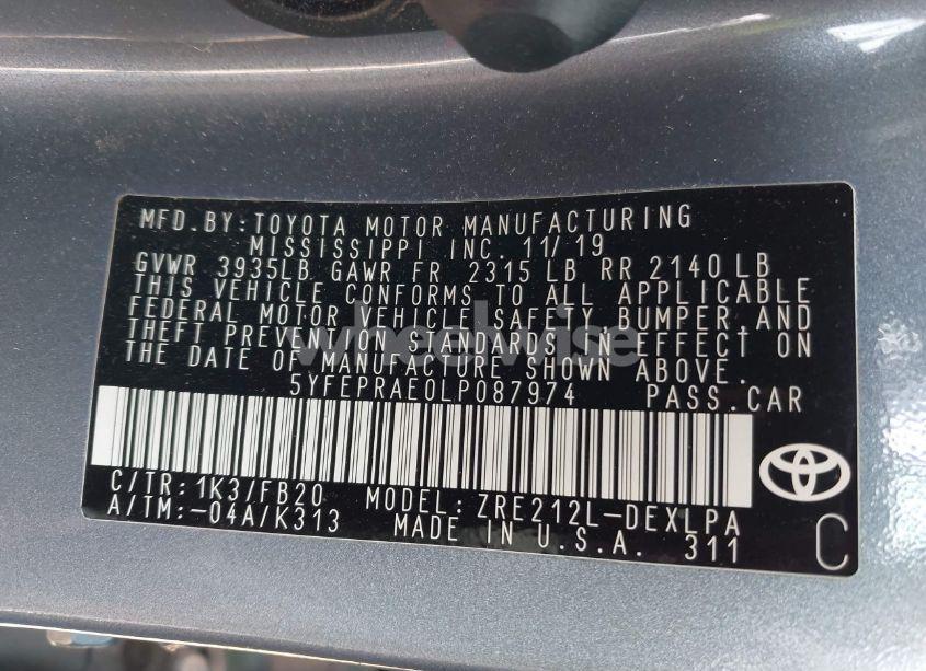 Photo 9 of 2020 Toyota Corolla LE (VIN 5YFEPRAE0LP087974)