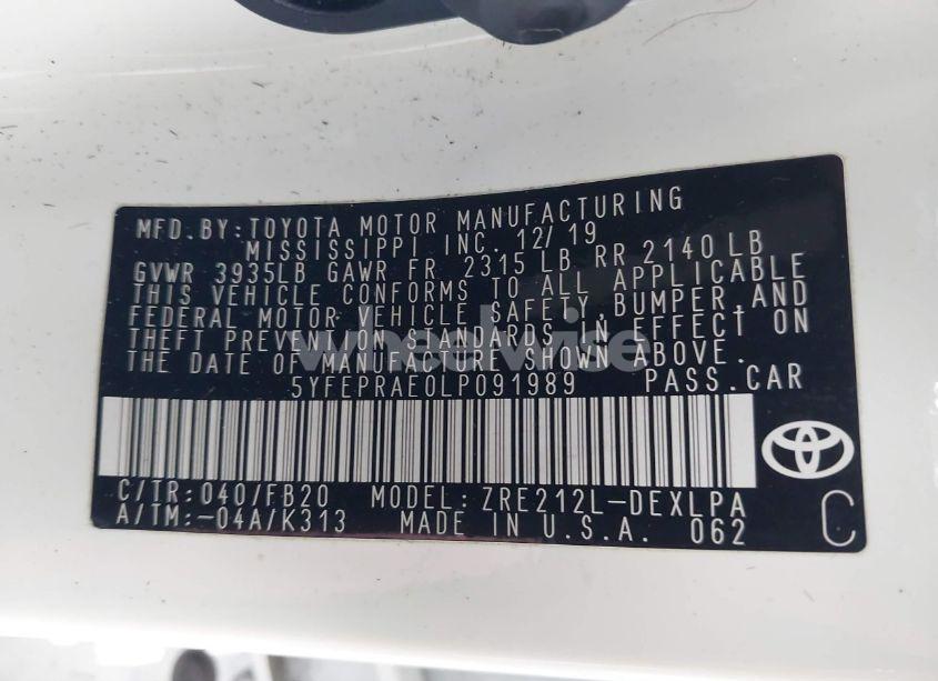 Photo 9 of 2020 Toyota Corolla LE (VIN 5YFEPRAE0LP091989)