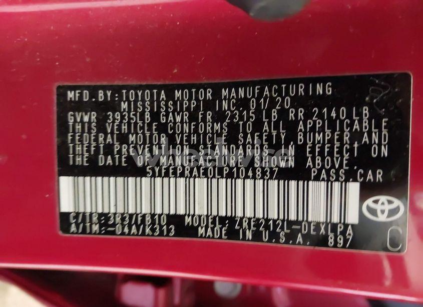 Photo 9 of 2020 Toyota Corolla LE (VIN 5YFEPRAE0LP104837)