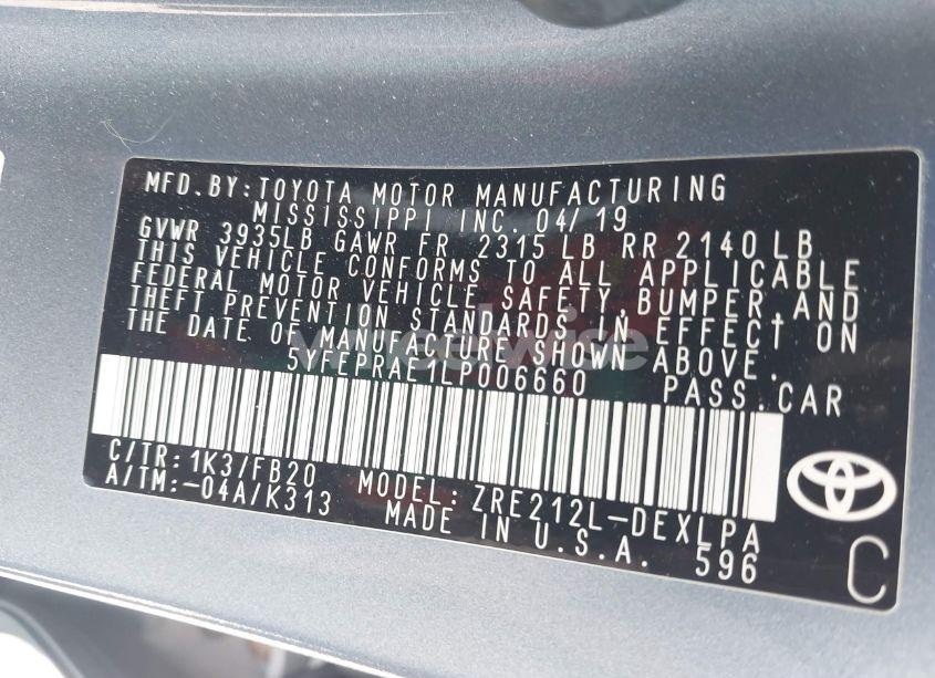 Photo 9 of 2020 Toyota Corolla LE (VIN 5YFEPRAE1LP006660)